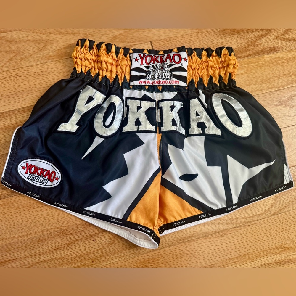 Unisex Black and Orange Muay Thai Shorts